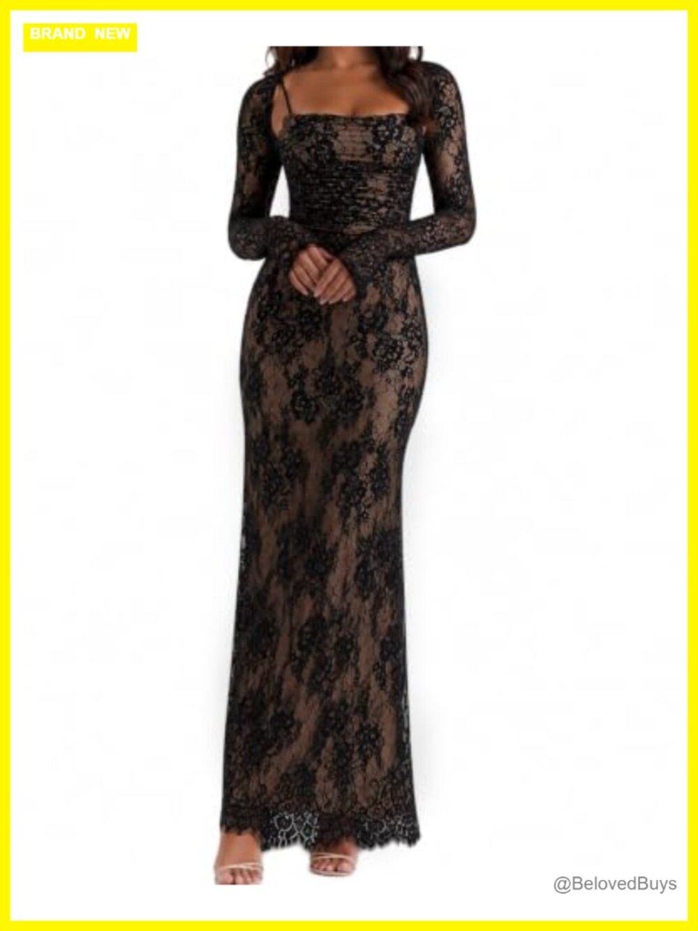Vintage Lace Maxi Dress Long Sleeve Bodycon Mermaid Formal